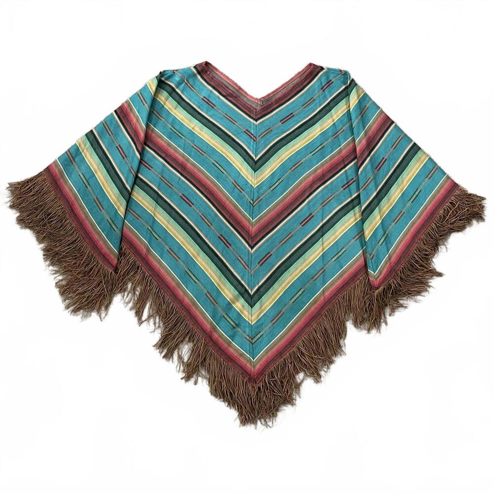 Silverado Southwestern Multicolor Serape Poncho Fringe One Size